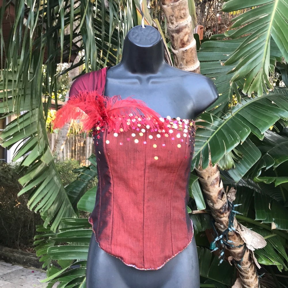 Sequin corset with tulle train